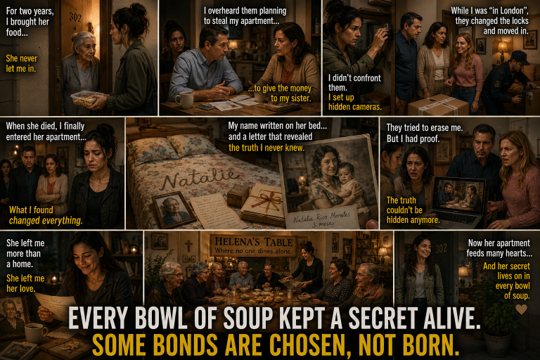 For two years, I brought food to my elderly neighbor, even though she never let me past the door. When she died and I finally entered her apartment, I found my name written on her bed… and I understood that every bowl of soup had kept a secret alive. Her family didn’t visit. The neighbors pretended not to see her. I just didn’t want her to dine alone.