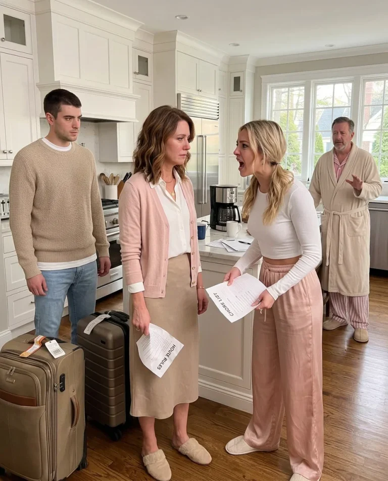 My husband’s daughter arrived late at night with her husband, two suitcases, and the confidence that our home was already hers. She handed me a list of chores while my husband stood silent. I felt humiliated, but I smiled and said, “Okay.” At 6 a.m., everything changed.